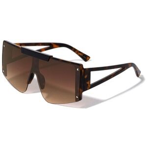Oversized XL Shield Sunglasses Flat Top Tortoise Frame Brown Lens Fashion Shades
